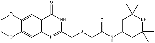 2-{[(4-hydroxy-6,7-dimethoxyquinazolin-2-yl)methyl]sulfanyl}-N-(2,2,6,6-tetramethylpiperidin-4-yl)acetamide 结构式