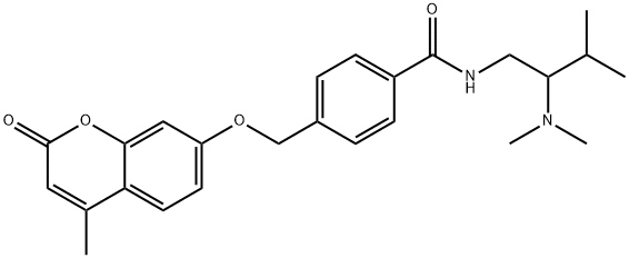 N-[2-(二甲基氨基)-3-甲基丁基]-4-[[(4-甲基-2-氧代-2H-1-苯并吡喃-7-基)氧基]甲基]苯甲酰胺 结构式