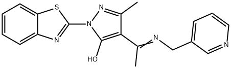 (Z)-1-(benzo[d]thiazol-2-yl)-3-methyl-4-(1-((pyridin-3-ylmethyl)imino)ethyl)-1H-pyrazol-5-ol 结构式