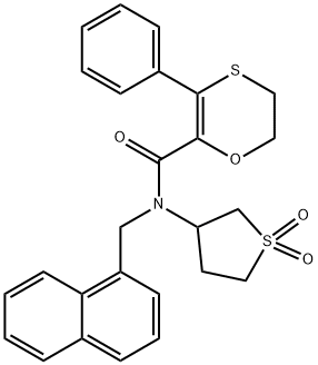 N-(1,1-dioxidotetrahydrothiophen-3-yl)-N-(naphthalen-1-ylmethyl)-3-phenyl-5,6-dihydro-1,4-oxathiine-2-carboxamide 结构式