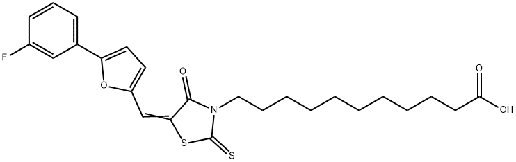 (E)-11-(5-((5-(3-fluorophenyl)furan-2-yl)methylene)-4-oxo-2-thioxothiazolidin-3-yl)undecanoic acid 结构式