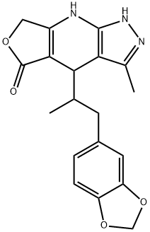 4-(1-(benzo[d][1,3]dioxol-5-yl)propan-2-yl)-3-methyl-4,7-dihydro-1H-furo[3,4-b]pyrazolo[4,3-e]pyridin-5(2H)-one 结构式