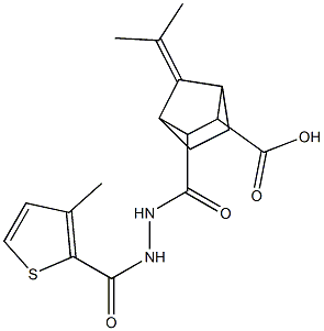 3-(2-(3-methylthiophene-2-carbonyl)hydrazinecarbonyl)-7-(propan-2-ylidene)bicyclo[2.2.1]heptane-2-carboxylic acid 结构式