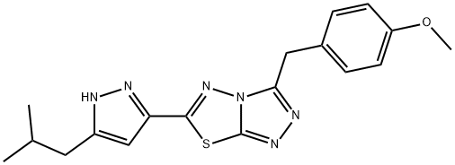 3-(4-methoxybenzyl)-6-[5-(2-methylpropyl)-1H-pyrazol-3-yl][1,2,4]triazolo[3,4-b][1,3,4]thiadiazole 结构式