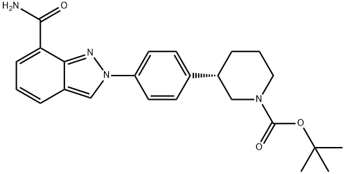 (3S)-3-{4-[7-(氨基羰基)-2H-吲唑-2-基]苯基}哌啶-1-羧酸叔丁酯 结构式