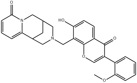 3-((7-hydroxy-3-(2-methoxyphenyl)-4-oxo-4H-chromen-8-yl)methyl)-3,4,5,6-tetrahydro-1H-1,5-methanopyrido[1,2-a][1,5]diazocin-8(2H)-one 结构式