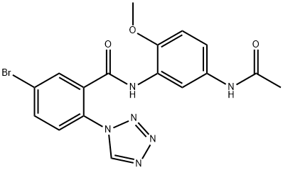 N-[5-(acetylamino)-2-methoxyphenyl]-5-bromo-2-(1H-tetrazol-1-yl)benzamide 结构式