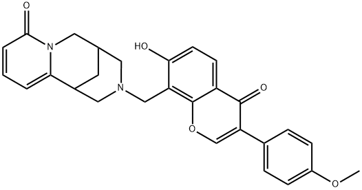 3-((7-hydroxy-3-(4-methoxyphenyl)-4-oxo-4H-chromen-8-yl)methyl)-3,4,5,6-tetrahydro-1H-1,5-methanopyrido[1,2-a][1,5]diazocin-8(2H)-one 结构式