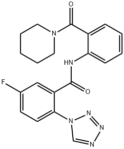 5-fluoro-N-[2-(piperidin-1-ylcarbonyl)phenyl]-2-(1H-tetrazol-1-yl)benzamide 结构式