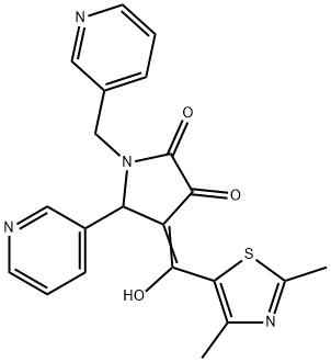 (E)-4-((2,4-dimethylthiazol-5-yl)(hydroxy)methylene)-5-(pyridin-3-yl)-1-(pyridin-3-ylmethyl)pyrrolidine-2,3-dione 结构式