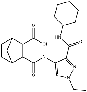 3-((3-(cyclohexylcarbamoyl)-1-ethyl-1H-pyrazol-4-yl)carbamoyl)bicyclo[2.2.1]heptane-2-carboxylic acid 结构式