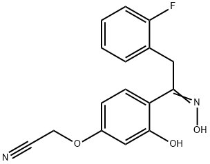 {4-[(1Z)-2-(2-fluorophenyl)-N-hydroxyethanimidoyl]-3-hydroxyphenoxy}acetonitrile 结构式