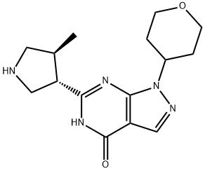 6-((3S,4S)-4-methylpyrrolidin-3-yl)-1-(tetrahydro-2H-pyran-4-yl)-1,5-dihydro-4H-pyrazolo[3,4-d]pyrimidin-4-one 结构式