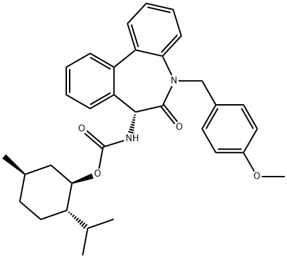 [(R)-5-(4-methoxy-benzyl)-6-oxo-6,7-dihydro-5H-dibenzo[b,d]azepin-7-yl]-carbamic acid (1R,2S,5R)-2-isopropyl-5-methyl-cyclohexyl ester 结构式