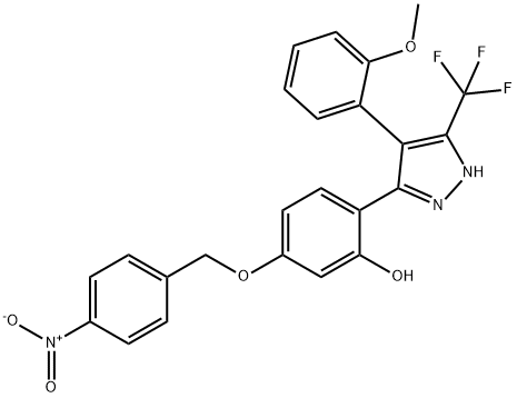 2-[4-(2-methoxyphenyl)-5-(trifluoromethyl)-1H-pyrazol-3-yl]-5-[(4-nitrobenzyl)oxy]phenol 结构式