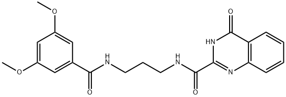 N-(3-{[(3,5-dimethoxyphenyl)carbonyl]amino}propyl)-4-hydroxyquinazoline-2-carboxamide 结构式