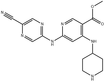 Methyl 6-((5-cyanopyrazin-2-yl)amino)-4-(piperidin-4-ylamino)nicotinate 结构式