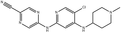 5-((5-Chloro-4-((1-methylpiperidin-4-yl)amino)pyridin-2-yl)amino)pyrazine-2-carbonitrile 结构式