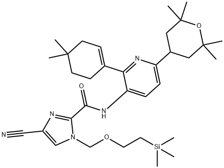 4-cyano-N-(2-(4,4-dimethylcyclohex-1-en-1-yl)-6-(2,2,6,6-tetramethyltetrahydro-2H-pyran-4-yl)pyridin-3-yl)-1-((2-(trimethylsilyl)ethoxy)methyl)-1H-imidazole-2-carboxamide 结构式