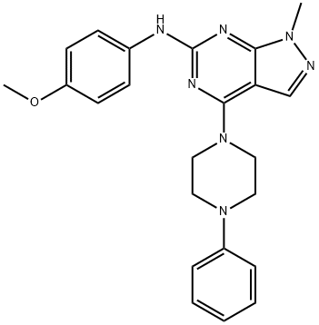 N-(4-methoxyphenyl)-1-methyl-4-(4-phenylpiperazin-1-yl)-1H-pyrazolo[3,4-d]pyrimidin-6-amine 结构式