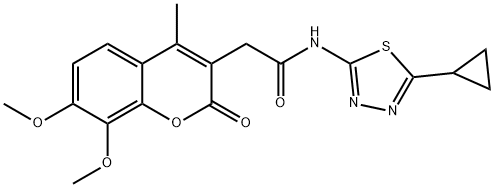 N-[(2E)-5-cyclopropyl-1,3,4-thiadiazol-2(3H)-ylidene]-2-(7,8-dimethoxy-4-methyl-2-oxo-2H-chromen-3-yl)acetamide 结构式