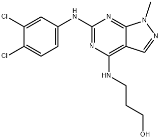 3-({6-[(3,4-dichlorophenyl)amino]-1-methyl-1H-pyrazolo[3,4-d]pyrimidin-4-yl}amino)propan-1-ol 结构式