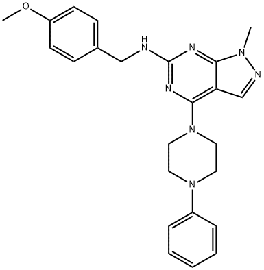 N-(4-methoxybenzyl)-1-methyl-4-(4-phenylpiperazin-1-yl)-1H-pyrazolo[3,4-d]pyrimidin-6-amine 结构式