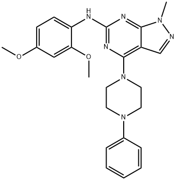 N-(2,4-dimethoxyphenyl)-1-methyl-4-(4-phenylpiperazin-1-yl)-1H-pyrazolo[3,4-d]pyrimidin-6-amine 结构式