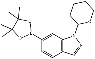 1-(四氢-2H-吡喃-2-基)-6-(4,4,5,5-四甲基-1,3,2-二氧硼杂环戊烷-2-基)-1H-吲唑 结构式