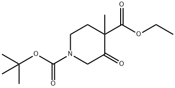 1,4-Piperidinedicarboxylic acid, 4-methyl-3-oxo-, 1-(1,1-dimethylethyl) 4-ethyl ester 结构式