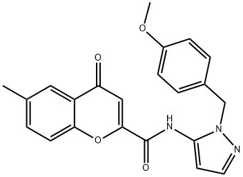 N-[1-(4-methoxybenzyl)-1H-pyrazol-5-yl]-6-methyl-4-oxo-4H-chromene-2-carboxamide 结构式