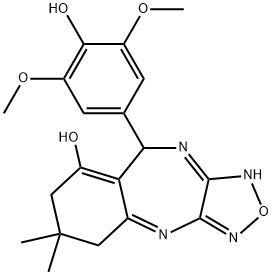 9-(4-hydroxy-3,5-dimethoxyphenyl)-6,6-dimethyl-6,7,9,10-tetrahydro-5H-benzo[e][1,2,5]oxadiazolo[3,4-b][1,4]diazepin-8-ol 结构式