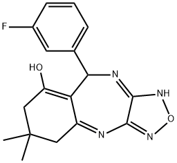 9-(3-fluorophenyl)-6,6-dimethyl-6,7,9,10-tetrahydro-5H-benzo[e][1,2,5]oxadiazolo[3,4-b][1,4]diazepin-8-ol 结构式