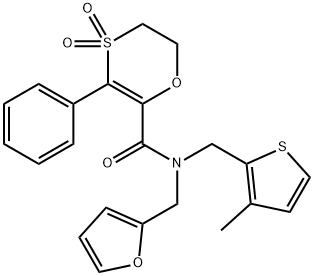N-(furan-2-ylmethyl)-N-[(3-methylthiophen-2-yl)methyl]-3-phenyl-5,6-dihydro-1,4-oxathiine-2-carboxamide 4,4-dioxide 结构式