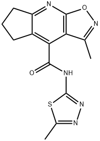 3-methyl-N-[(2E)-5-methyl-1,3,4-thiadiazol-2(3H)-ylidene]-6,7-dihydro-5H-cyclopenta[b][1,2]oxazolo[4,5-e]pyridine-4-carboxamide 结构式