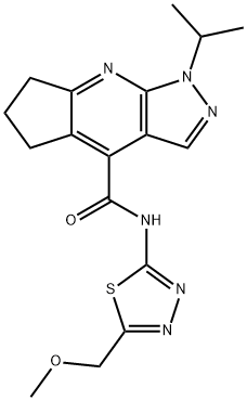 N-[(2E)-5-(methoxymethyl)-1,3,4-thiadiazol-2(3H)-ylidene]-1-(propan-2-yl)-1,5,6,7-tetrahydrocyclopenta[b]pyrazolo[4,3-e]pyridine-4-carboxamide 结构式