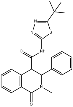 N-[(2Z)-5-tert-butyl-1,3,4-thiadiazol-2(3H)-ylidene]-2-methyl-1-oxo-3-phenyl-1,2,3,4-tetrahydroisoquinoline-4-carboxamide 结构式