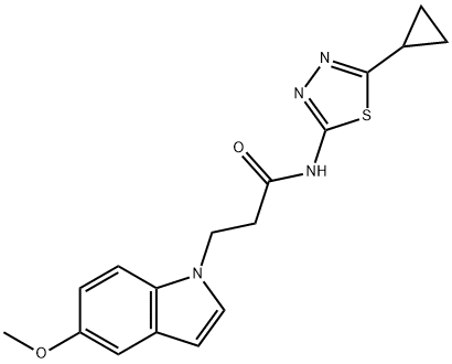 N-[(2E)-5-cyclopropyl-1,3,4-thiadiazol-2(3H)-ylidene]-3-(5-methoxy-1H-indol-1-yl)propanamide 结构式