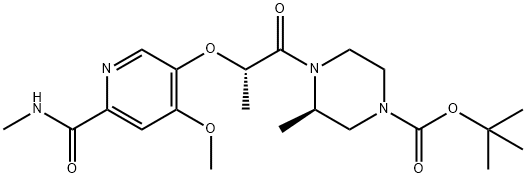 (R)-叔-丁基 4-((S)-2-((4-甲氧基-6-(甲基氨基羰基)吡啶-3-基)氧代)丙酰)-3-甲基哌嗪-1-甲酸基酯 结构式