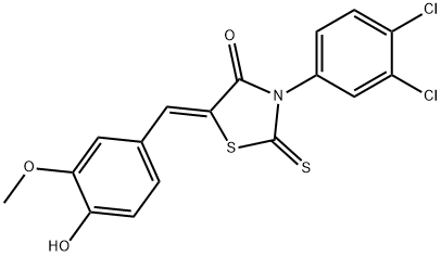 (5Z)-3-(3,4-dichlorophenyl)-5-(4-hydroxy-3-methoxybenzylidene)-2-thioxo-1,3-thiazolidin-4-one 结构式