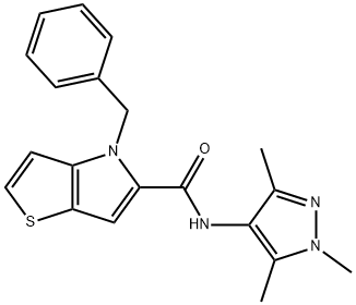 4-benzyl-N-(1,3,5-trimethyl-1H-pyrazol-4-yl)-4H-thieno[3,2-b]pyrrole-5-carboxamide 结构式