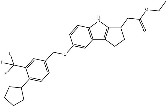 乙基 2-(7-((4-环戊基-3-(三氟甲基)苯甲基)氧代)-1,2,3,4-四氢环戊二烯并[B]吲哚-3-基)醋酸盐 结构式