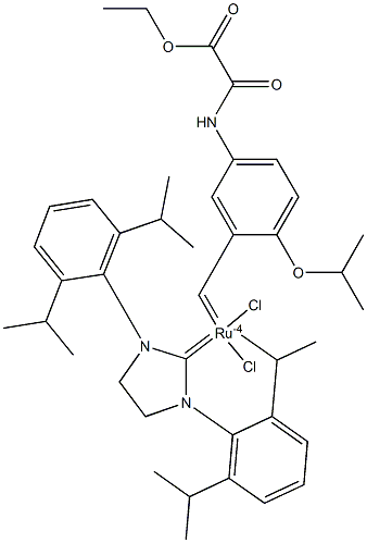 Dichloro[1,3-bis(2,6-diisopropylphenyl)imidazolidin-2-ylidene][(5-(2-ethoxy-2-oxoethanamido))-(2-isopropoxy)benzylidene]ruthenium(II) 结构式