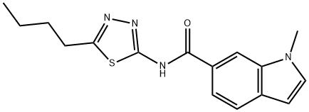 N-[(2E)-5-butyl-1,3,4-thiadiazol-2(3H)-ylidene]-1-methyl-1H-indole-6-carboxamide 结构式