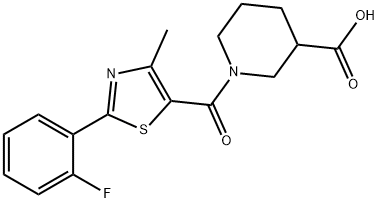 1-{[2-(2-fluorophenyl)-4-methyl-1,3-thiazol-5-yl]carbonyl}piperidine-3-carboxylic acid 结构式