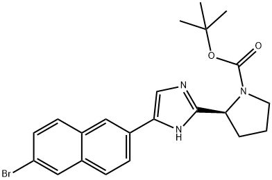 (S)-2-(5-(6-溴萘-2-基)-1H-咪唑-2-基)吡咯烷-1-羧酸叔丁酯 结构式