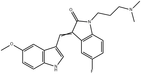 1-[3-(dimethylamino)propyl]-5-fluoro-1,3-dihydro-3-[(5-methoxy-1H-indol-3-yl)methylene]-2H-Indol-2-one 结构式