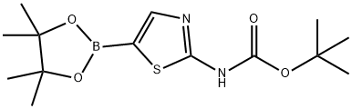 2-(叔丁氧羰基氨基)噻唑-5-硼酸频哪醇酯 结构式