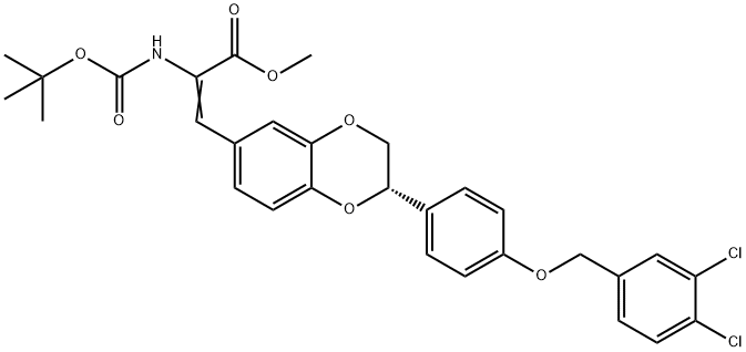 methyl(S,Z)-2-((tert-butoxycarbonyl)amino)-3-(2-(4-((3,4-dichlorobenzyl)oxy)phenyl)-2,3-dihydrobenzo[b][1,4]dioxin-6-yl)acrylate 结构式