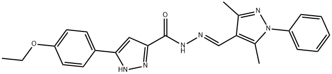 N'-[(E)-(3,5-dimethyl-1-phenyl-1H-pyrazol-4-yl)methylidene]-3-(4-ethoxyphenyl)-1H-pyrazole-5-carbohydrazide 结构式